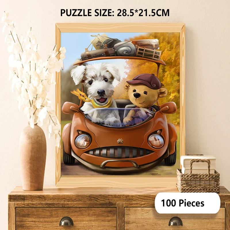 100 Pieces Jigsaw Puzzle Assembling Picture Cartoon Animals Dog Driving Decompression Puzzles Toy Educational Gifts