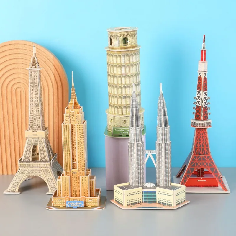 3D Puzzle World Famous Building Mosaic Model Children's Educational Handmade Toy Eiffel Tower Paper Assembly  Educational Toys