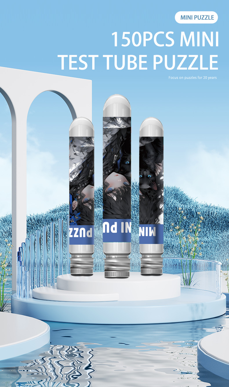 150PCS Mini Test Tube Black Cat Cartoons Jigsaw Puzzle for Adult Decompression Toys Game Family Educational Toys