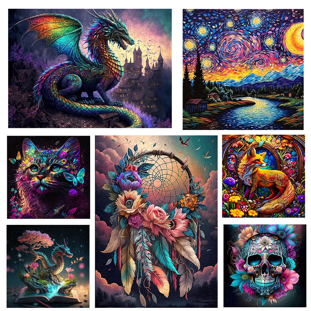 Wooden Puzzle for Adults, Dragon Wooden Jigsaw Puzzles for Adults, Unique Animal Shape Wood Cut Puzzles for Family Friend Puzzle