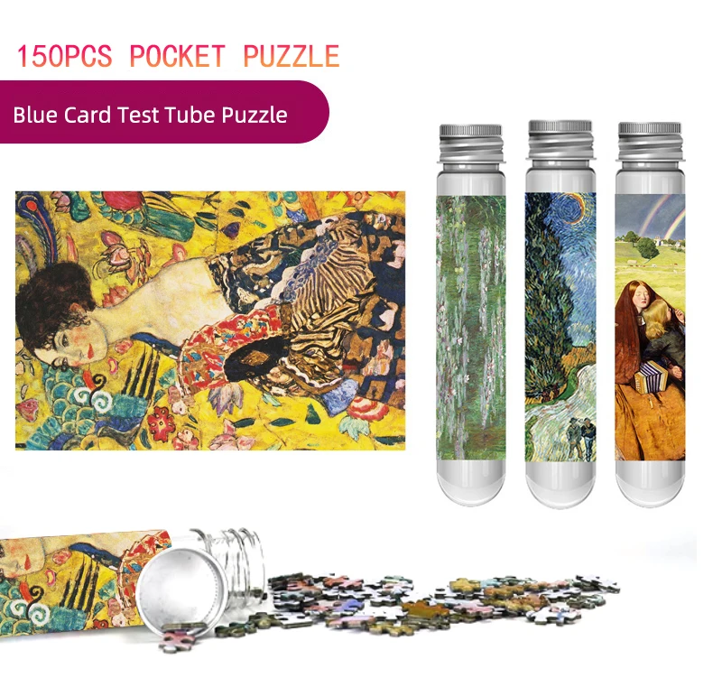 150pcs Mini Test Tube Puzzle Lady with Fan Gustav Klimt Works Famous Painting Educational Game Home Decor Festival Gift