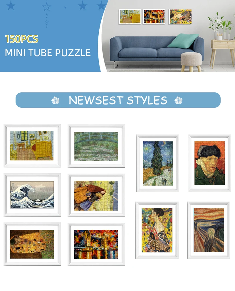 150pcs Mini Test Tube Puzzle Lady with Fan Gustav Klimt Works Famous Painting Educational Game Home Decor Festival Gift