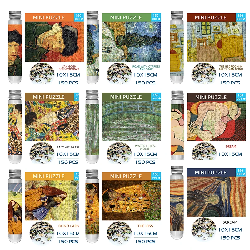 150pcs Mini Test Tube Puzzle Lady with Fan Gustav Klimt Works Famous Painting Educational Game Home Decor Festival Gift