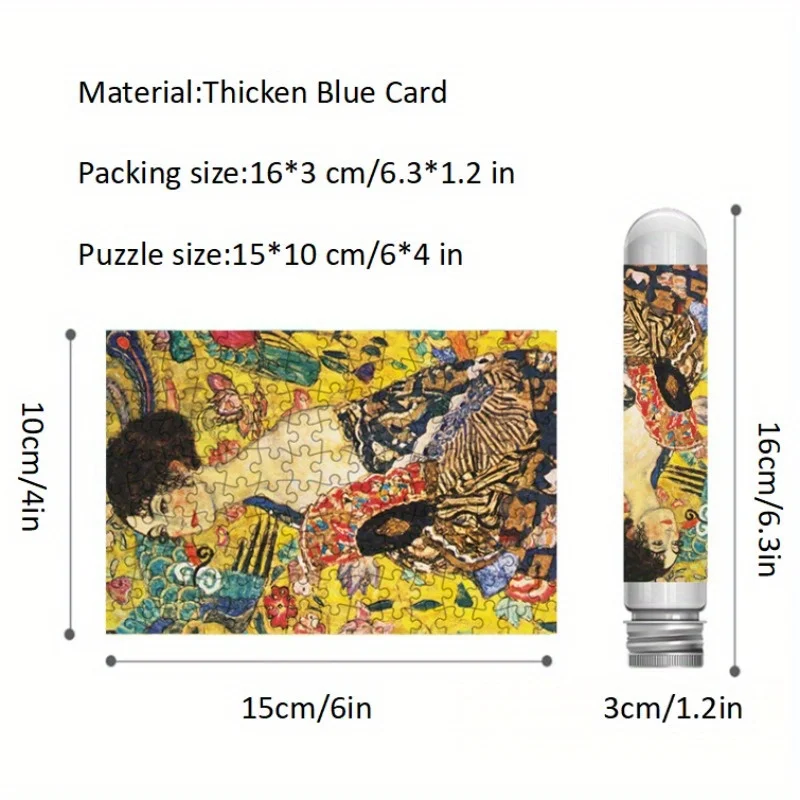 150pcs Mini Test Tube Puzzle Lady with Fan Gustav Klimt Works Famous Painting Educational Game Home Decor Festival Gift