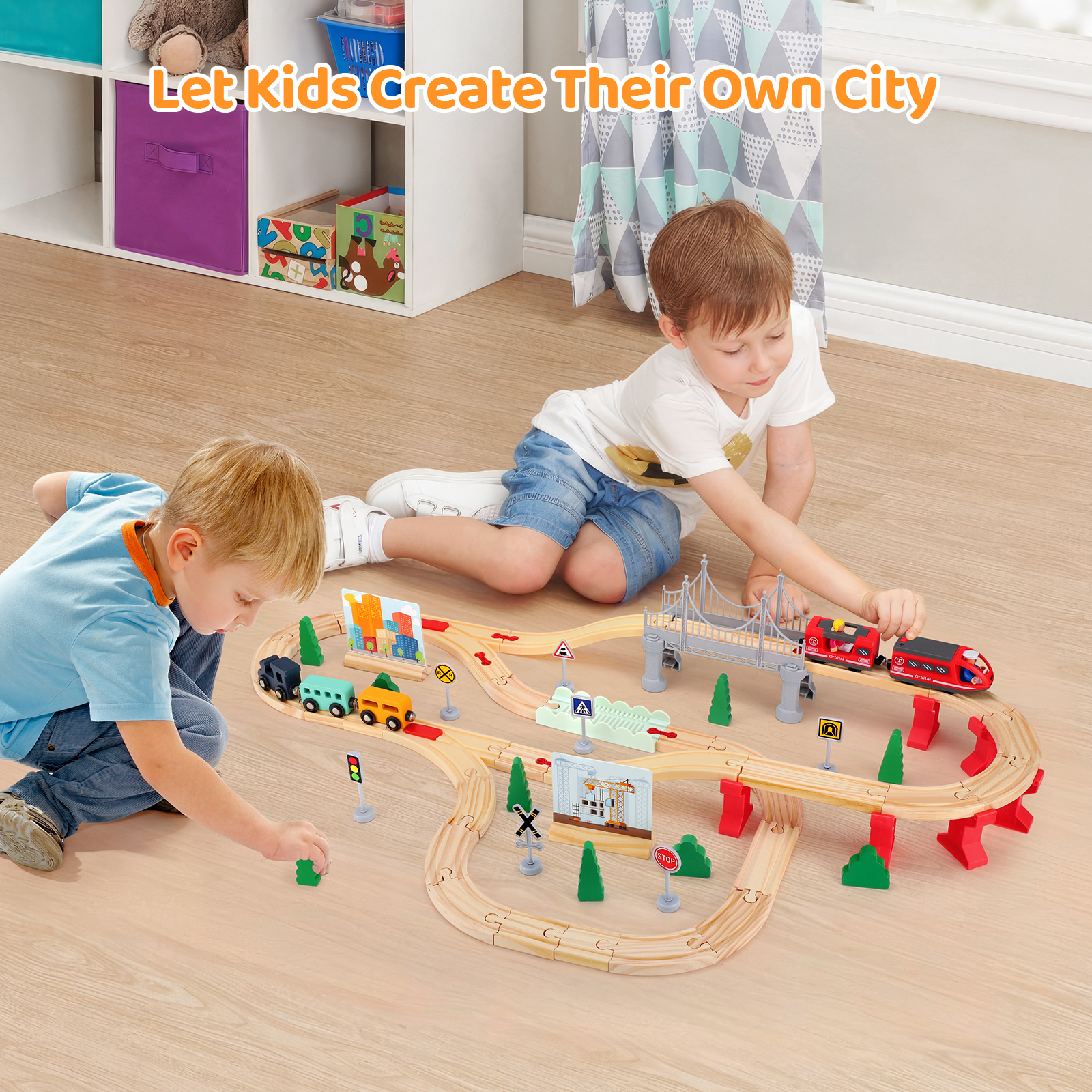 72/108 Pieces Montessori Set Of Children's Toy Wood Trains, Cars, Engineering Railway Wooden Train set Gift For Boys And Girls