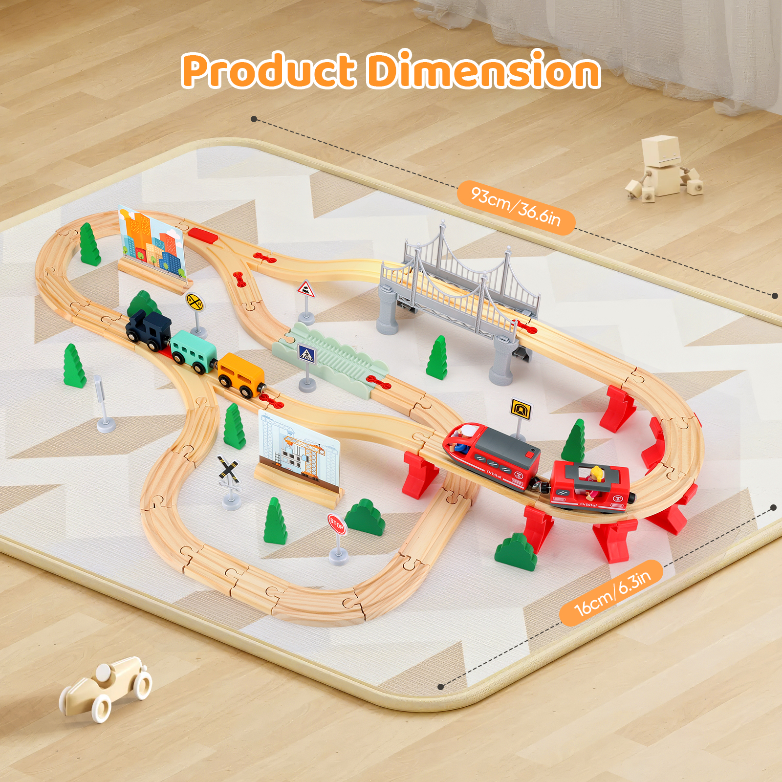 72/108 Pieces Montessori Set Of Children's Toy Wood Trains, Cars, Engineering Railway Wooden Train set Gift For Boys And Girls
