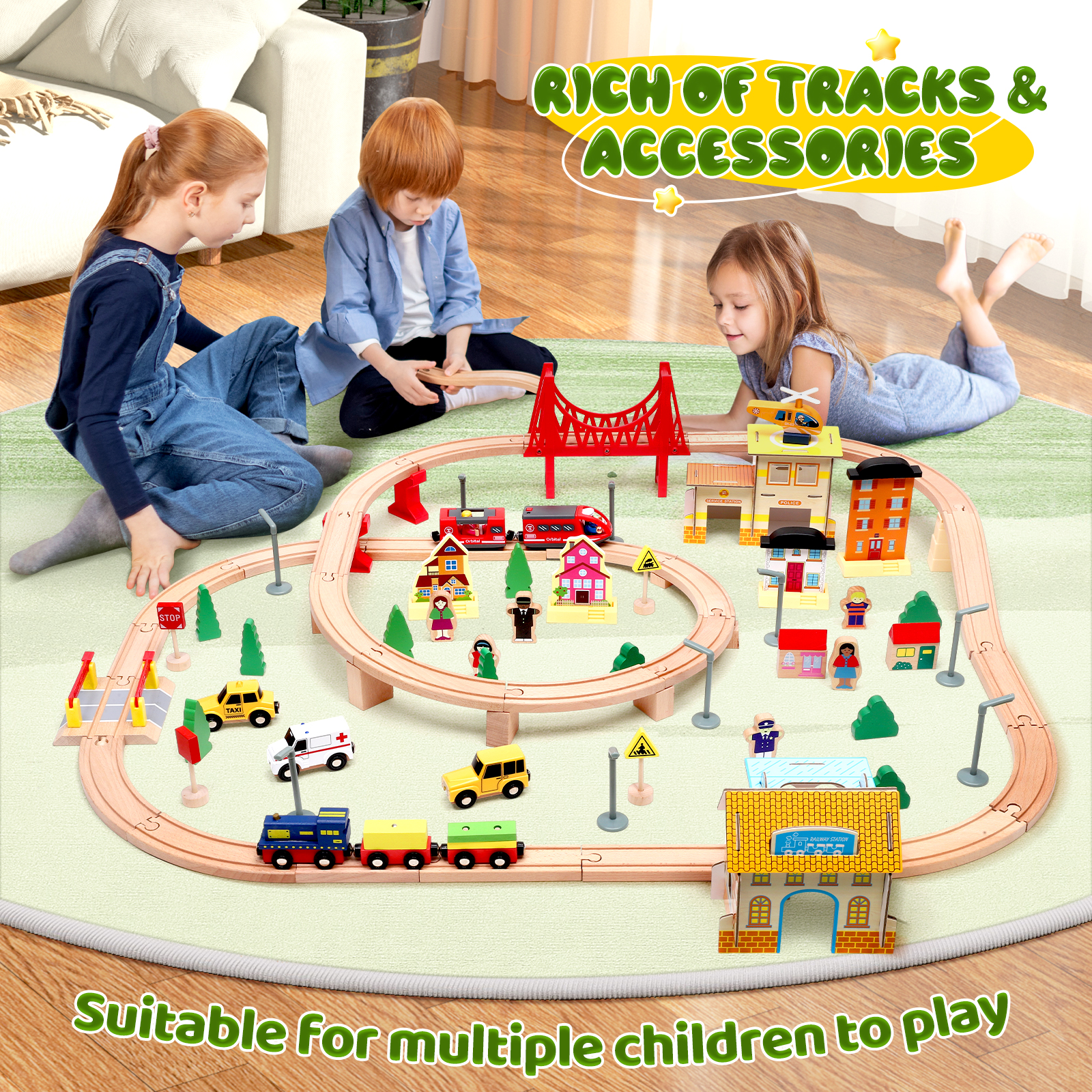 72/108 Pieces Montessori Set Of Children's Toy Wood Trains, Cars, Engineering Railway Wooden Train set Gift For Boys And Girls