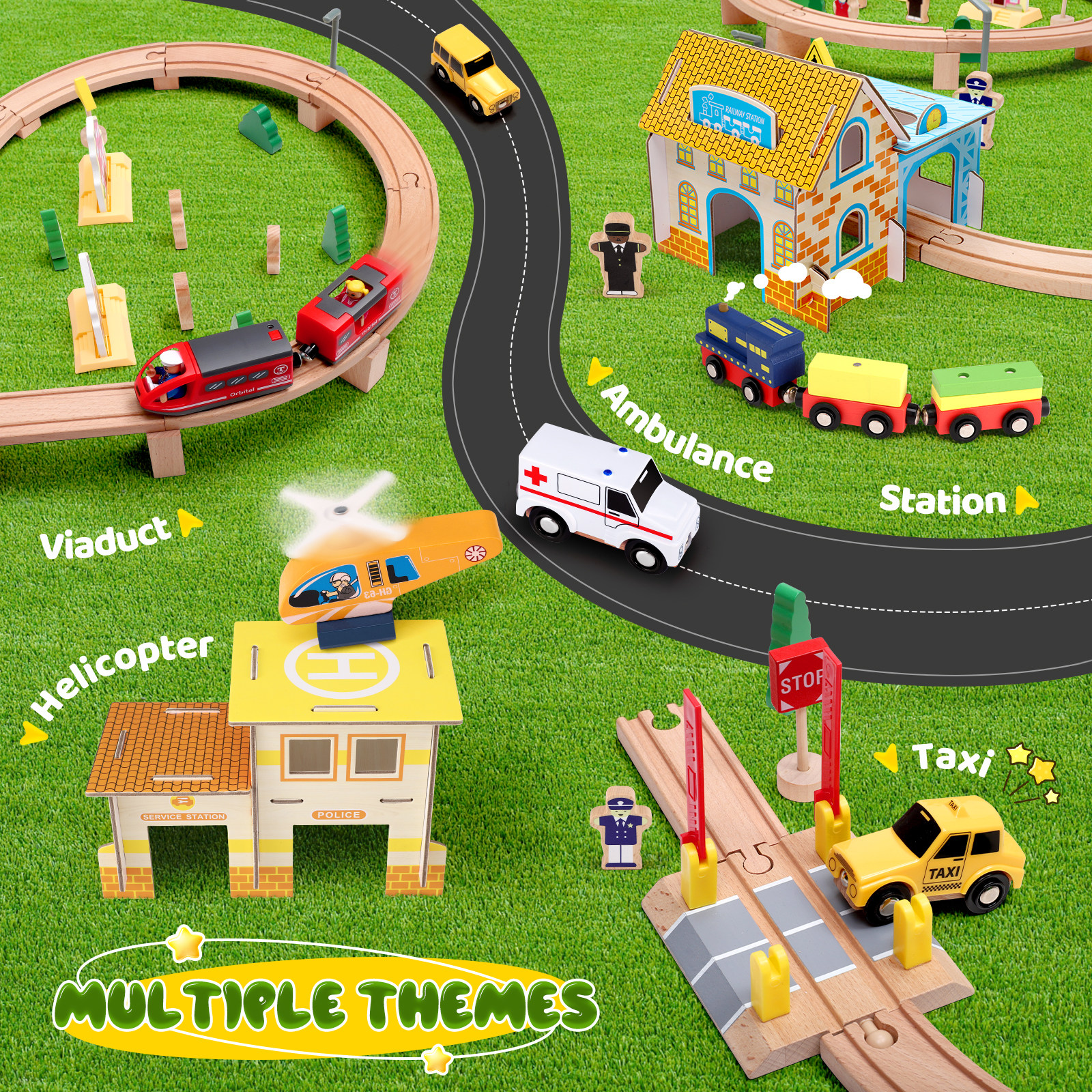 72/108 Pieces Montessori Set Of Children's Toy Wood Trains, Cars, Engineering Railway Wooden Train set Gift For Boys And Girls