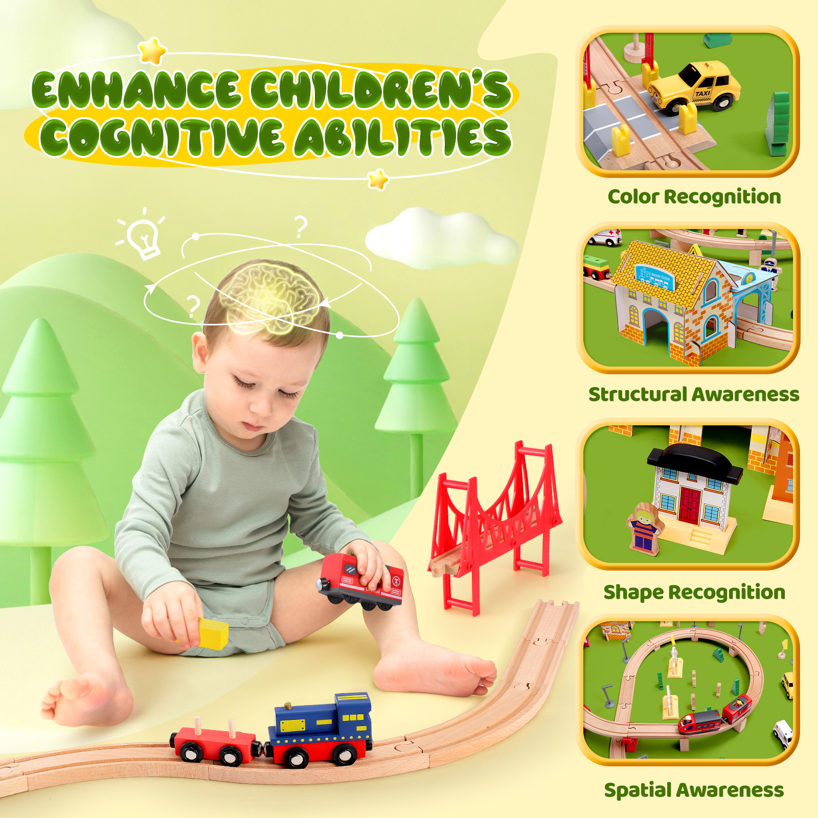 72/108 Pieces Montessori Set Of Children's Toy Wood Trains, Cars, Engineering Railway Wooden Train set Gift For Boys And Girls