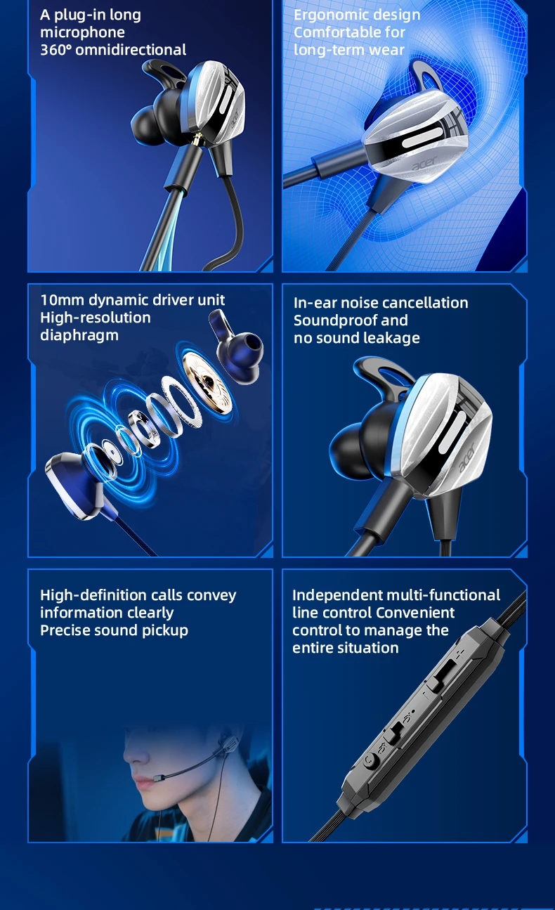 Acer Wired Earphone Gaming Earbuds with Mic Headset Gamer Headphones for Pubg PS4 CSGO Casque Phone Tablet Laptop Universal Game