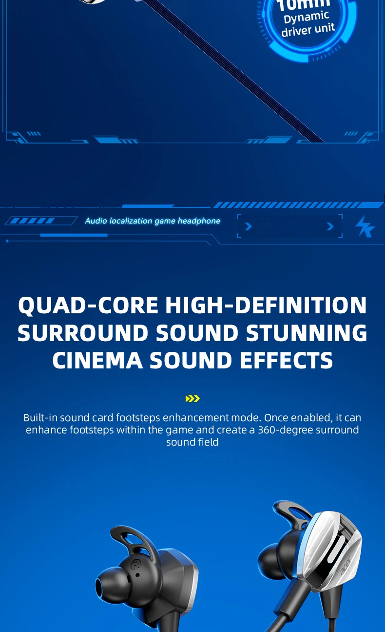 Acer Wired Earphone Gaming Earbuds with Mic Headset Gamer Headphones for Pubg PS4 CSGO Casque Phone Tablet Laptop Universal Game