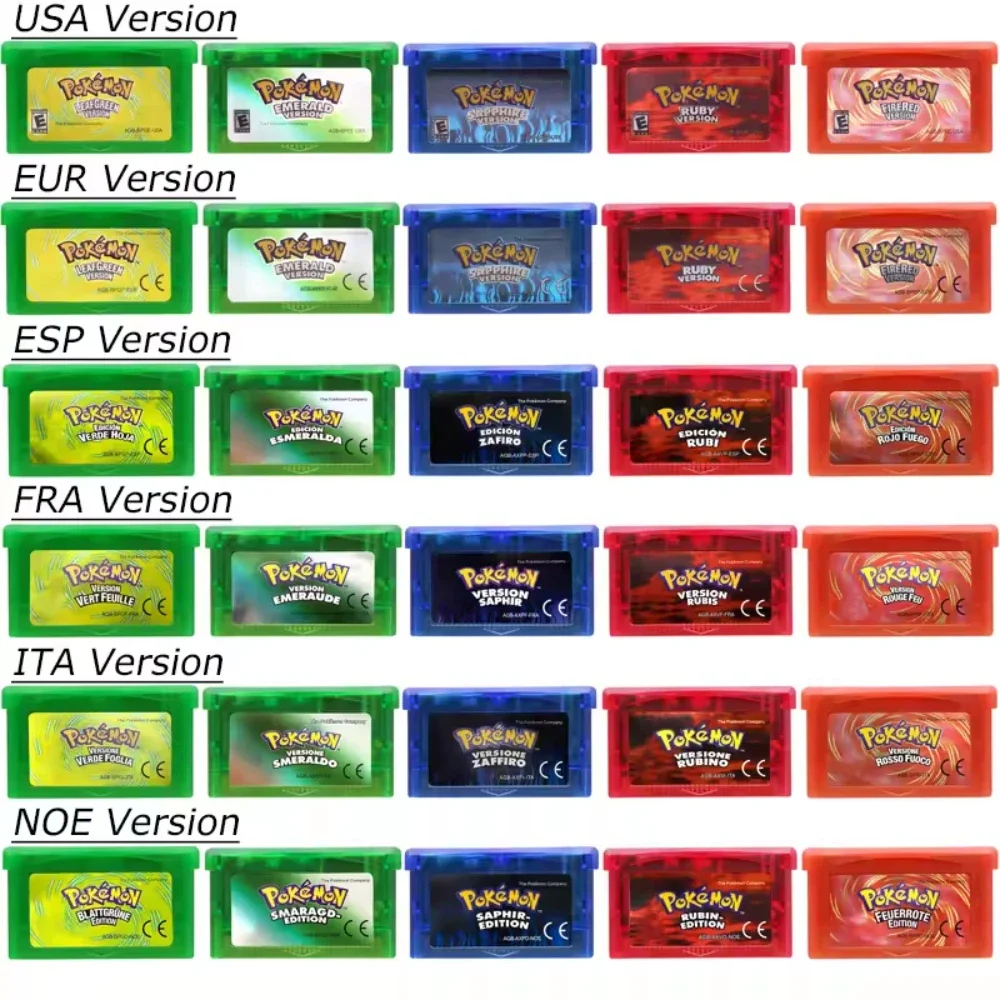Multiple Languages GBA Game Card 32-Bit Video Game Console Cartridge Pokemon FireRed Emerald LeafGreen Ruby Sapphire for GBA SP