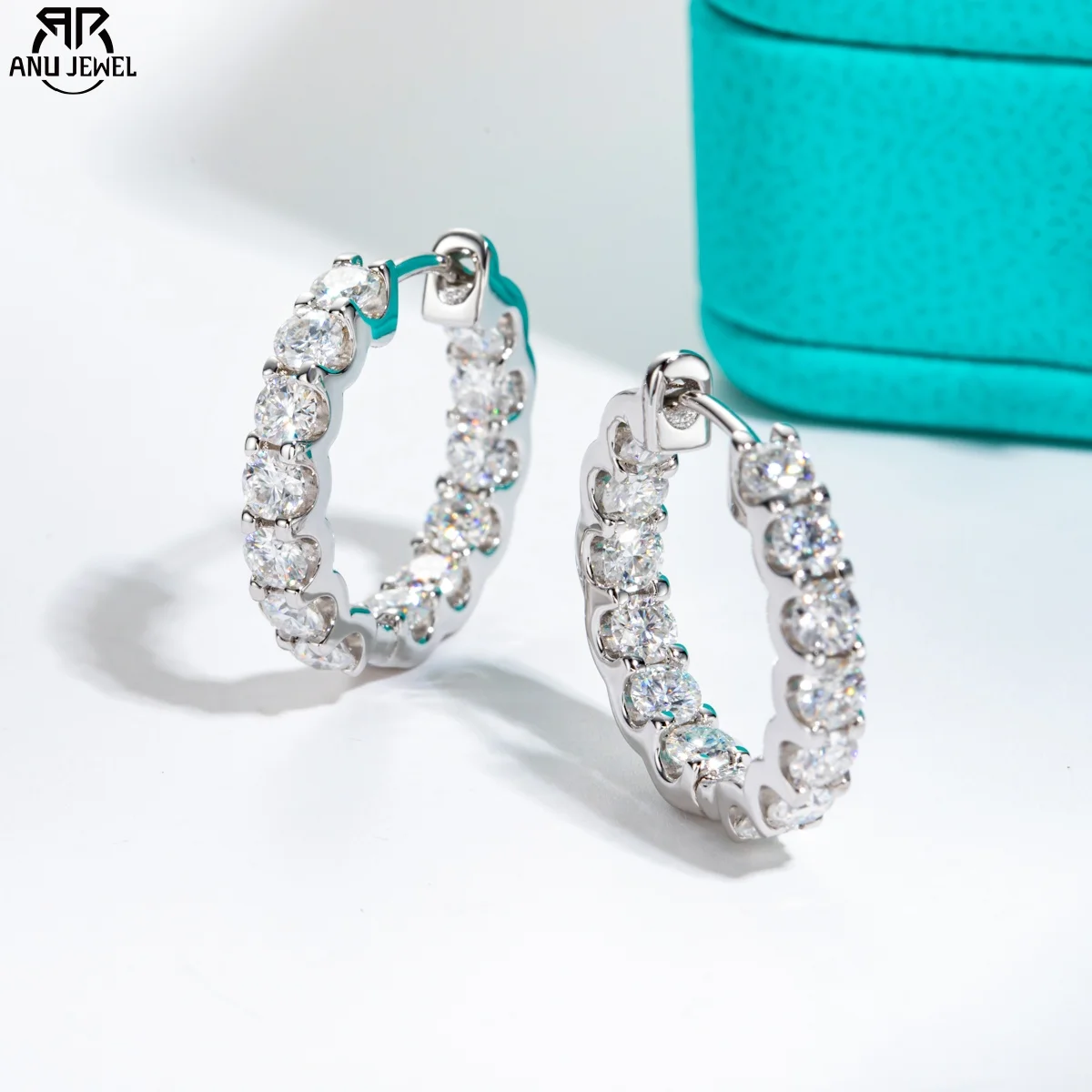AnuJewel 3mm 2.6cttw D Color Moissanites Hoop Earrings 925 Sterling Silver Luxury Huggie Earring for Women Jewelry Wholesale