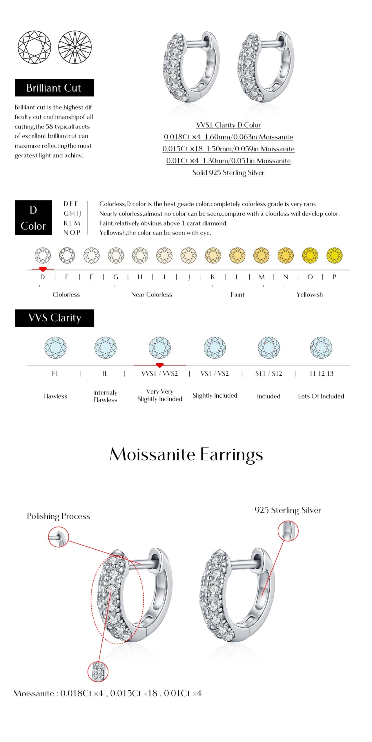 MODIAN D Color Sparkling Moissanite Circle Ear Buckle 925 Sterling Silver Classic Dating Hoop Earring For Women Fine Jewelry MODIAN D Color Sparkling Moissanite Circle Ear Buckle 925 Sterling Silver Classic Dating Hoop Earring For Women Fine Jewelry