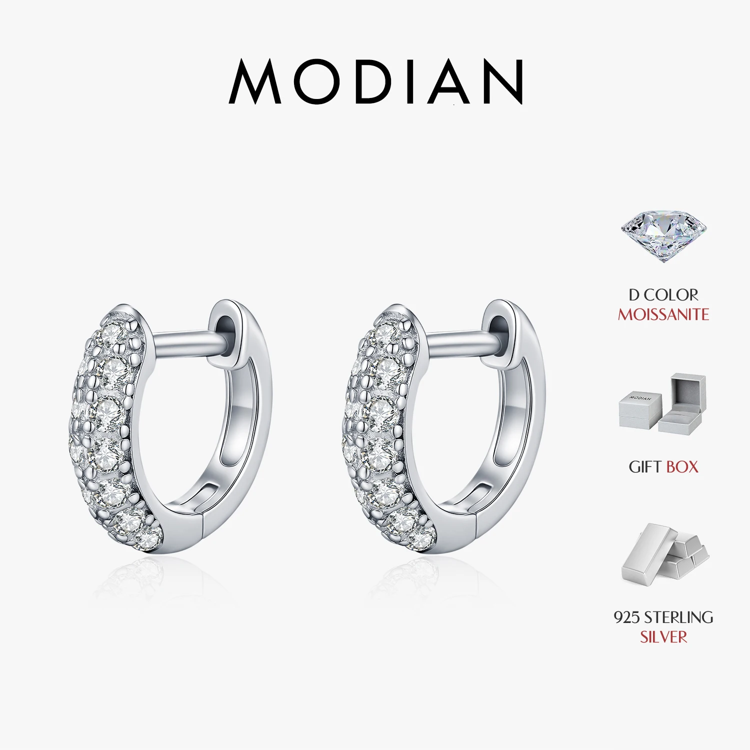 MODIAN D Color Sparkling Moissanite Circle Ear Buckle 925 Sterling Silver Classic Dating Hoop Earring For Women Fine Jewelry