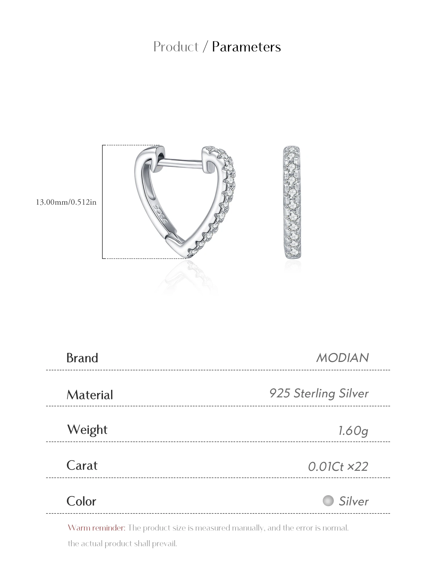 MODIAN D Color Moissanite Ear Buckle 925 Sterling Silver Fashion Heart Sparkle Hoop Earrings For Women Party Fine Jewelry MODIAN D Color Moissanite Ear Buckle 925 Sterling Silver Fashion Heart Sparkle Hoop Earrings For Women Party Fine Jewelry