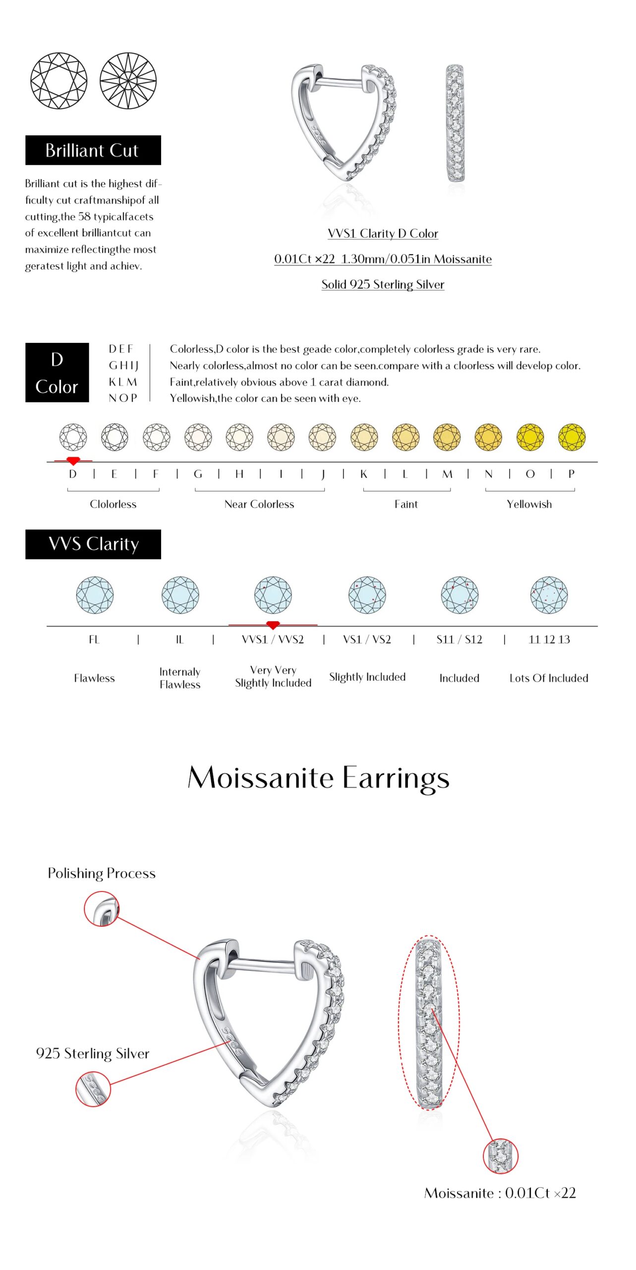 MODIAN D Color Moissanite Ear Buckle 925 Sterling Silver Fashion Heart Sparkle Hoop Earrings For Women Party Fine Jewelry MODIAN D Color Moissanite Ear Buckle 925 Sterling Silver Fashion Heart Sparkle Hoop Earrings For Women Party Fine Jewelry