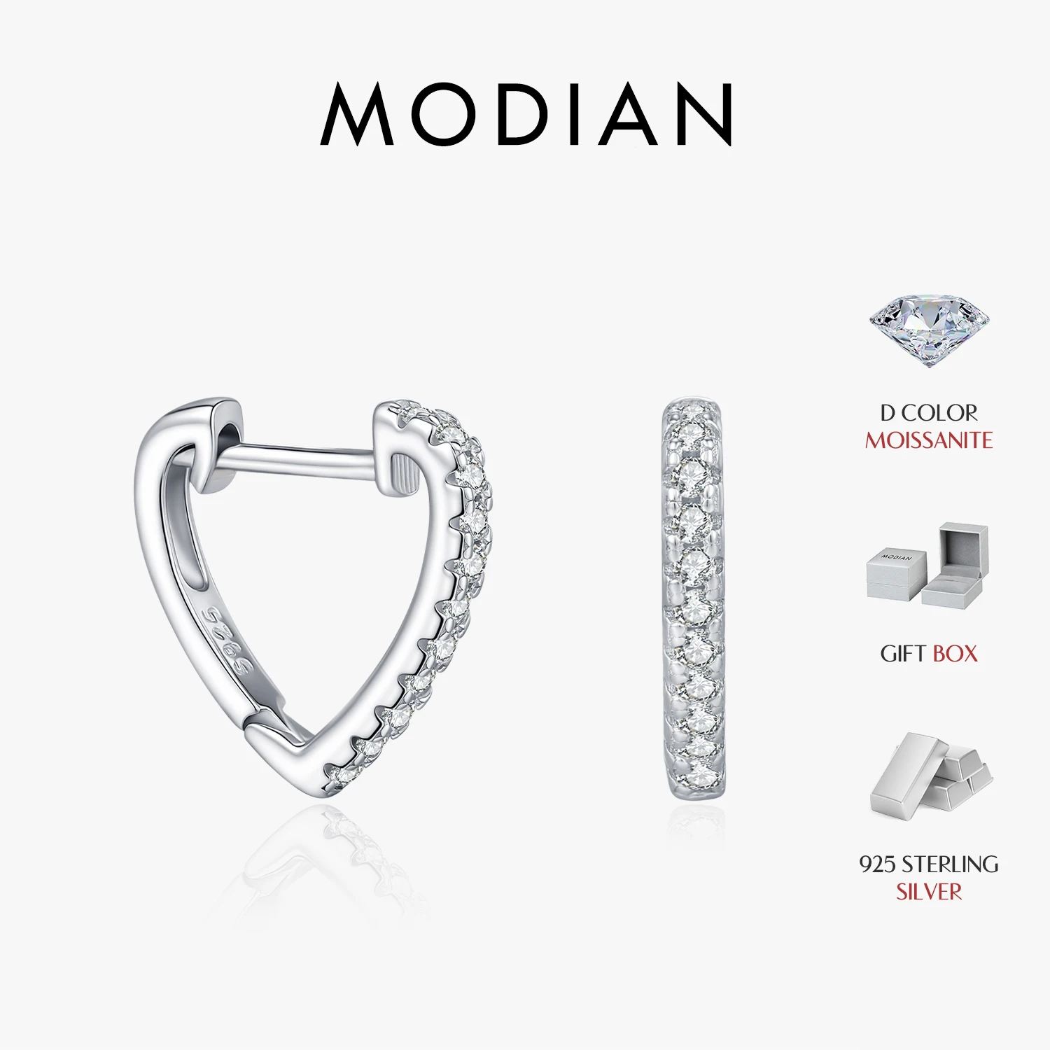MODIAN D Color Moissanite Ear Buckle 925 Sterling Silver Fashion Heart Sparkle Hoop Earrings For Women Party Fine Jewelry