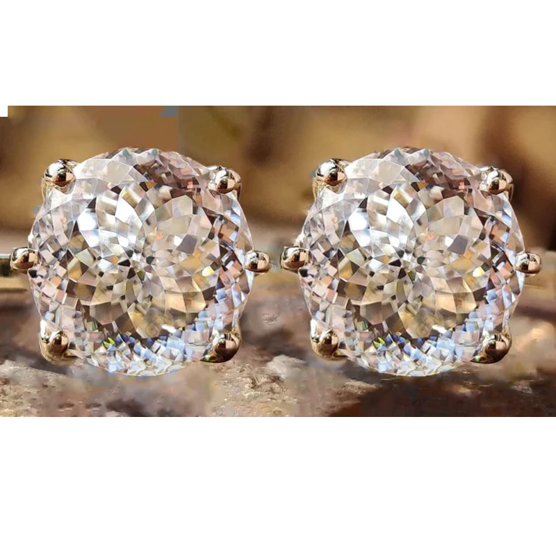 100% S925 silvery Portuguese cut D moissanite screw back 6 prong stud earring for women golden plated yellow golden plated  GRA