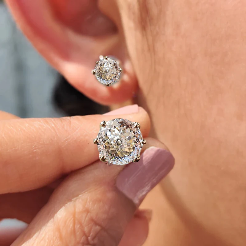 100% S925 silvery Portuguese cut D moissanite screw back 6 prong stud earring for women golden plated yellow golden plated  GRA