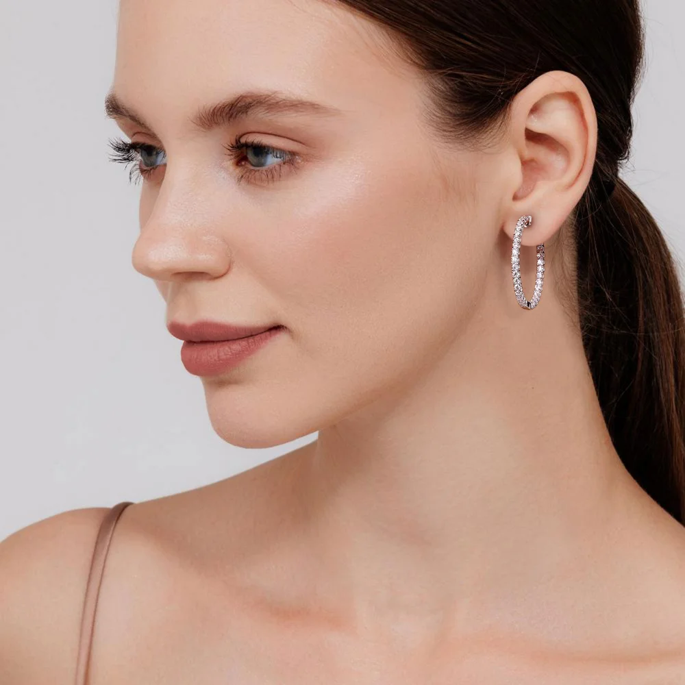 LinkerLove Moissanite Hoop Earrings for Women Gold Plate 925 Sterling Silver Diamond Earrings Bridal Luxury Wedding Fine Jewelry