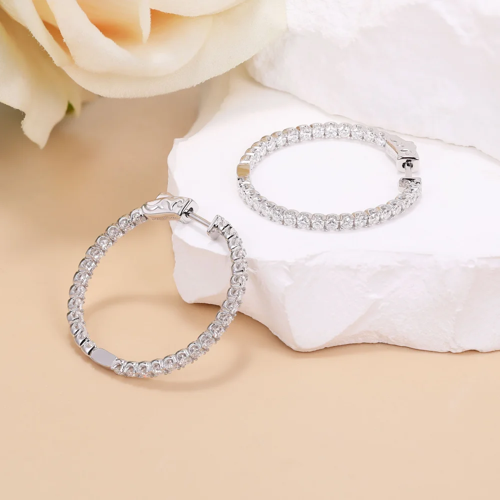 LinkerLove Moissanite Hoop Earrings for Women Gold Plate 925 Sterling Silver Diamond Earrings Bridal Luxury Wedding Fine Jewelry