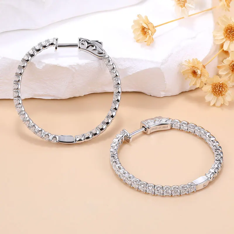 LinkerLove Moissanite Hoop Earrings for Women Gold Plate 925 Sterling Silver Diamond Earrings Bridal Luxury Wedding Fine Jewelry