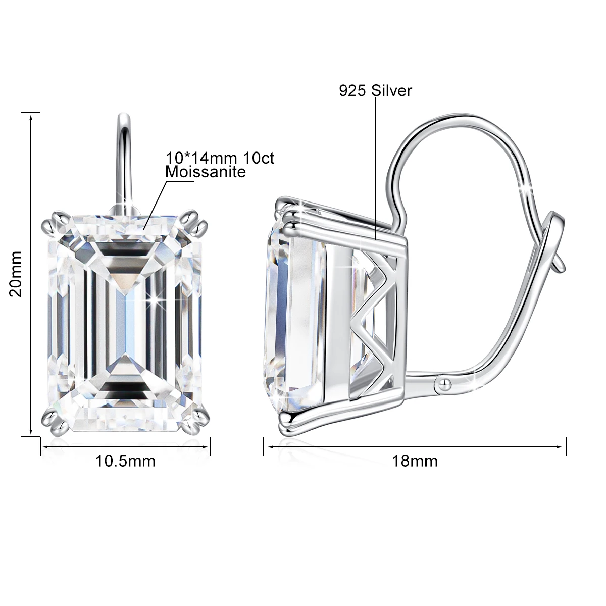 10CT Emerald Cut D VVS1 Moissanite Hoop Earring for Women s925 Sterling Sliver Plated 18K Gold Earrings Fine Jewelry 10CT Emerald Cut D VVS1 Moissanite Hoop Earring for Women s925 Sterling Sliver Plated 18K Gold Earrings Fine Jewelry