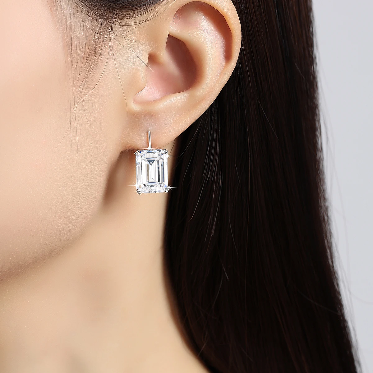 10CT Emerald Cut D VVS1 Moissanite Hoop Earring for Women s925 Sterling Sliver Plated 18K Gold Earrings Fine Jewelry 10CT Emerald Cut D VVS1 Moissanite Hoop Earring for Women s925 Sterling Sliver Plated 18K Gold Earrings Fine Jewelry