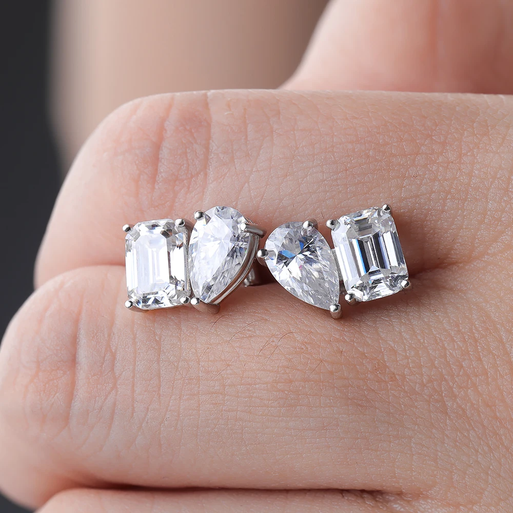 18K Gold Two Stone Moissanite Stud Earrings for Women 4cttw Pear Emerald Cut Moissanite Diamond Earring S925 Silver Jewelry Gift 18K Gold Two Stone Moissanite Stud Earrings for Women 4cttw Pear Emerald Cut Moissanite Diamond Earring S925 Silver Jewelry Gift
