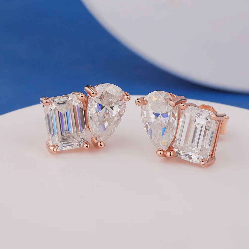 18K Gold Two Stone Moissanite Stud Earrings for Women 4cttw Pear Emerald Cut Moissanite Diamond Earring S925 Silver Jewelry Gift 18K Gold Two Stone Moissanite Stud Earrings for Women 4cttw Pear Emerald Cut Moissanite Diamond Earring S925 Silver Jewelry Gift