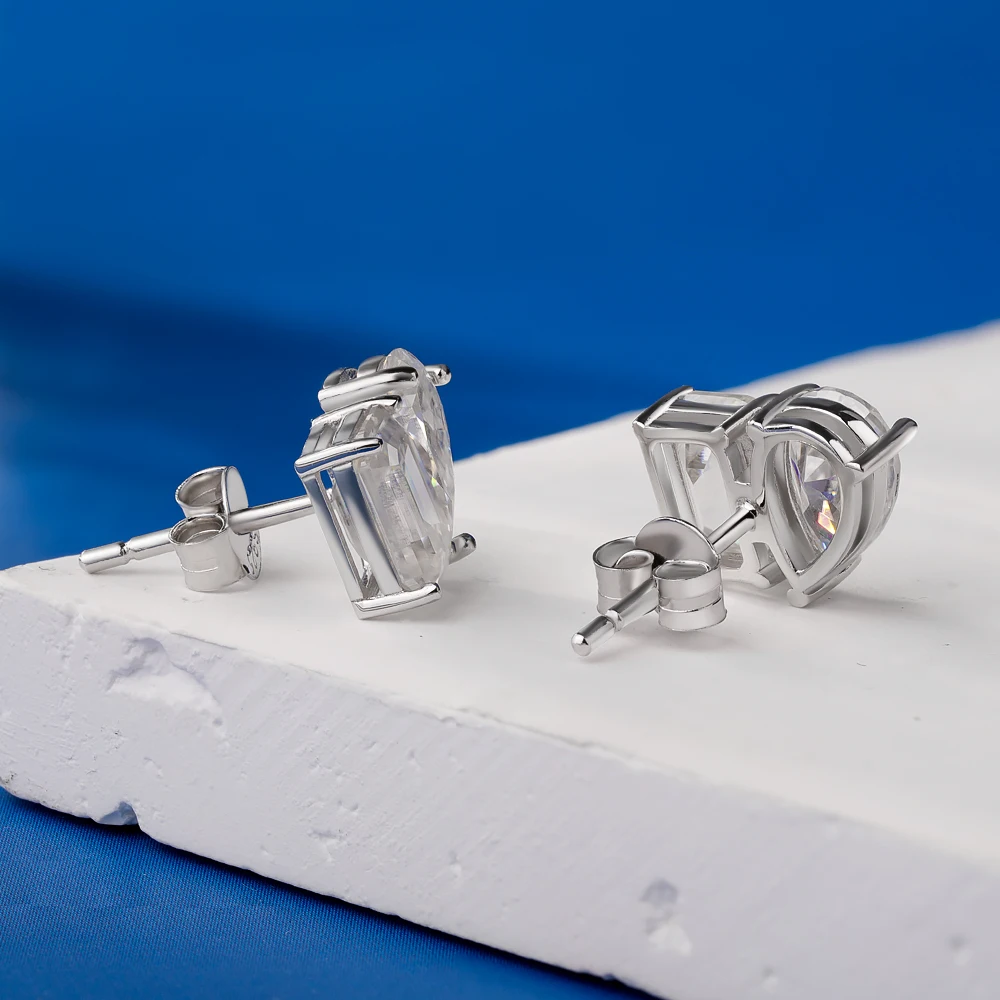 18K Gold Two Stone Moissanite Stud Earrings for Women 4cttw Pear Emerald Cut Moissanite Diamond Earring S925 Silver Jewelry Gift 18K Gold Two Stone Moissanite Stud Earrings for Women 4cttw Pear Emerald Cut Moissanite Diamond Earring S925 Silver Jewelry Gift