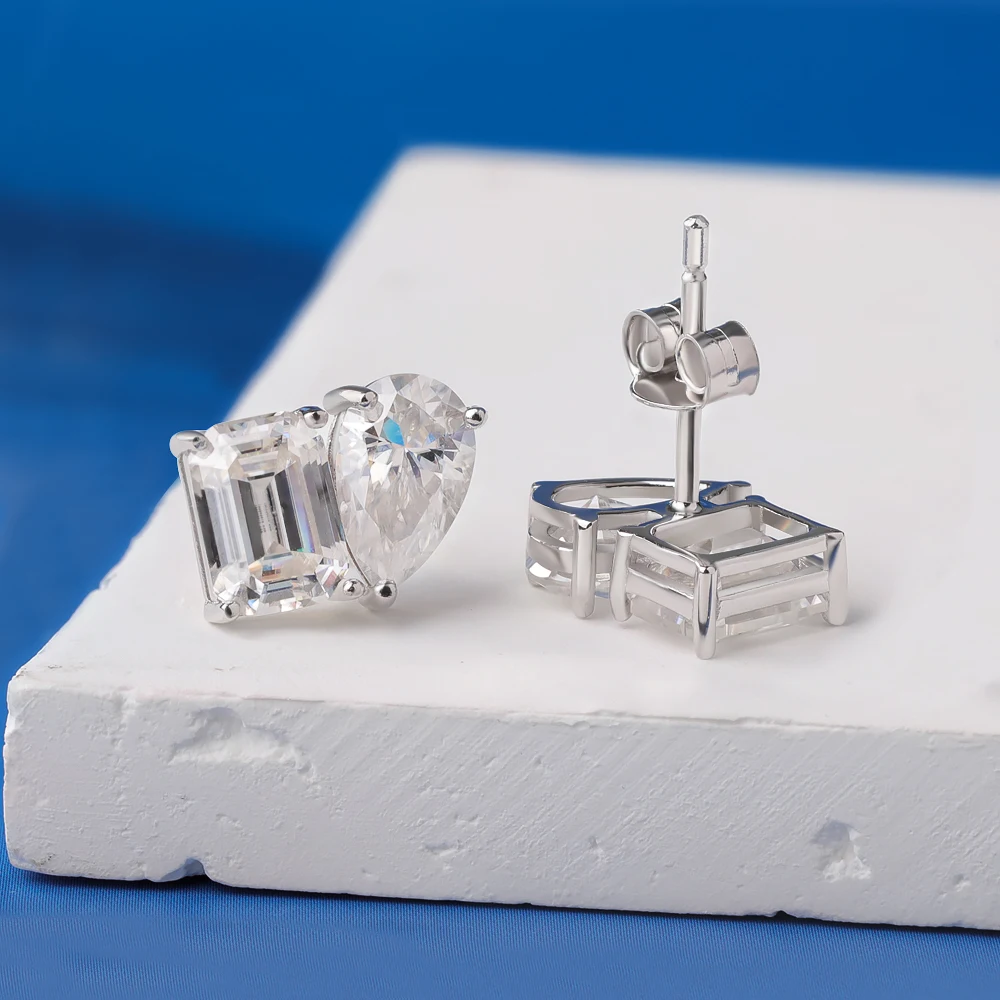 18K Gold Two Stone Moissanite Stud Earrings for Women 4cttw Pear Emerald Cut Moissanite Diamond Earring S925 Silver Jewelry Gift 18K Gold Two Stone Moissanite Stud Earrings for Women 4cttw Pear Emerald Cut Moissanite Diamond Earring S925 Silver Jewelry Gift