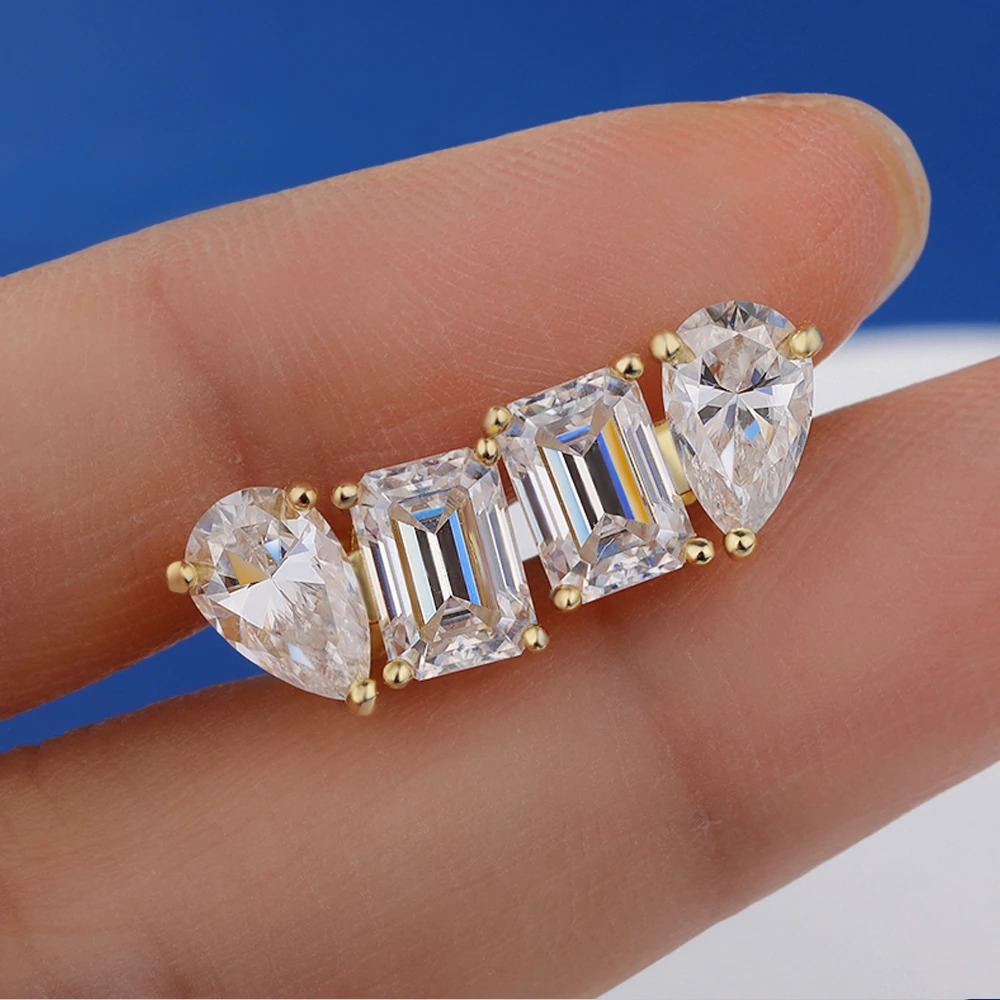 18K Gold Two Stone Moissanite Stud Earrings for Women 4cttw Pear Emerald Cut Moissanite Diamond Earring S925 Silver Jewelry Gift 18K Gold Two Stone Moissanite Stud Earrings for Women 4cttw Pear Emerald Cut Moissanite Diamond Earring S925 Silver Jewelry Gift