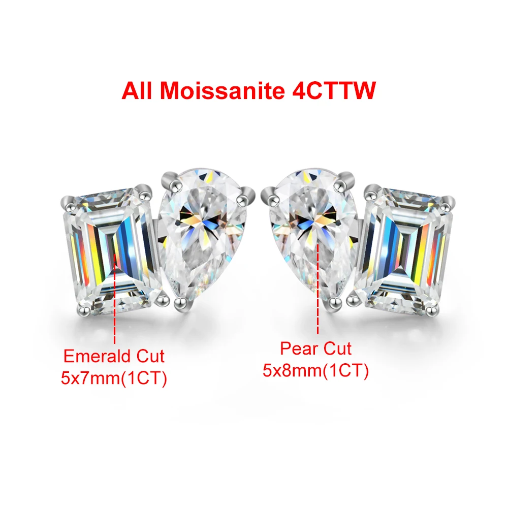 18K Gold Two Stone Moissanite Stud Earrings for Women 4cttw Pear Emerald Cut Moissanite Diamond Earring S925 Silver Jewelry Gift 18K Gold Two Stone Moissanite Stud Earrings for Women 4cttw Pear Emerald Cut Moissanite Diamond Earring S925 Silver Jewelry Gift