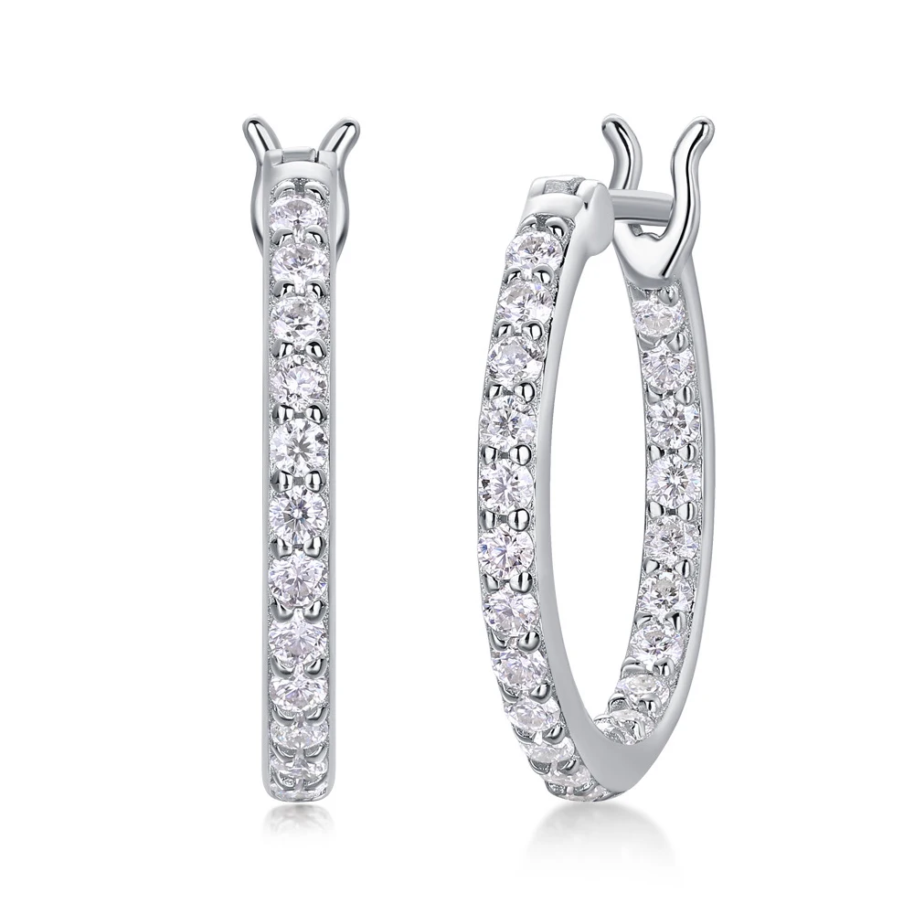 KNOBSPIN 2mm D Color Moissanite Earring s925 Silver Plated 18k White Gold with GRA Certificates Wedding Hoop Earrings for Women