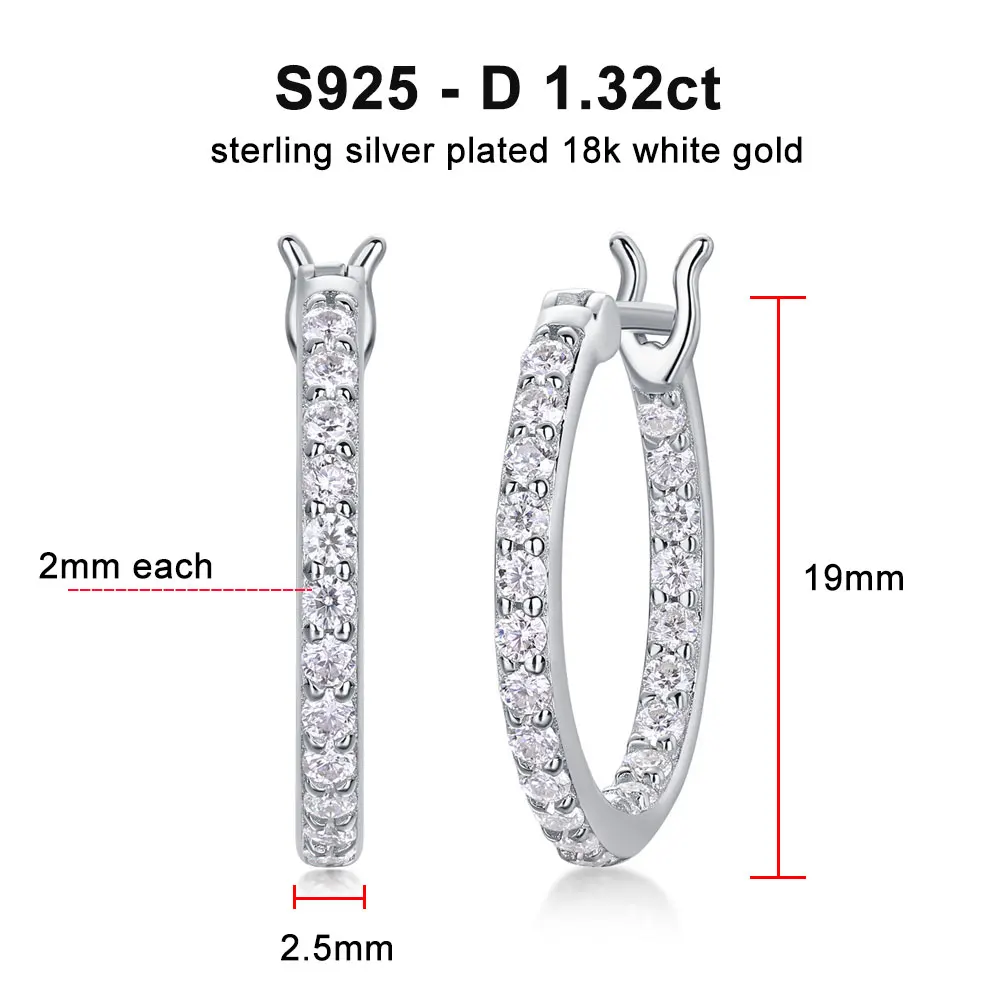 KNOBSPIN 2mm D Color Moissanite Earring s925 Silver Plated 18k White Gold with GRA Certificates Wedding Hoop Earrings for Women