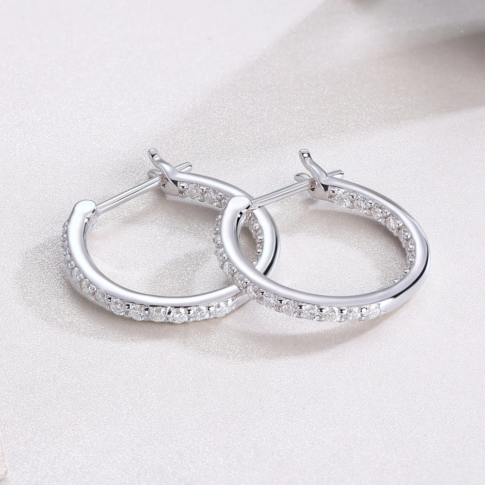 KNOBSPIN 2mm D Color Moissanite Earring s925 Silver Plated 18k White Gold with GRA Certificates Wedding Hoop Earrings for Women