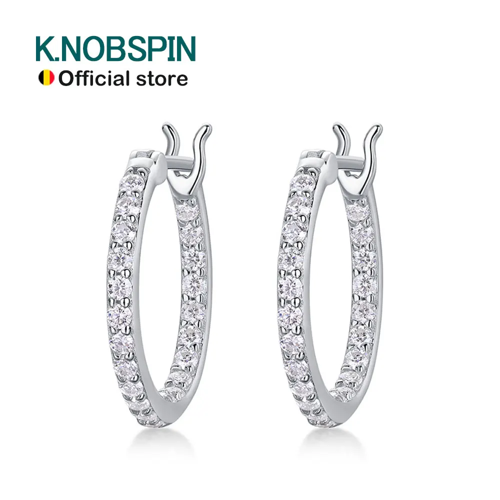 KNOBSPIN 2mm D Color Moissanite Earring s925 Silver Plated 18k White Gold with GRA Certificates Wedding Hoop Earrings for Women