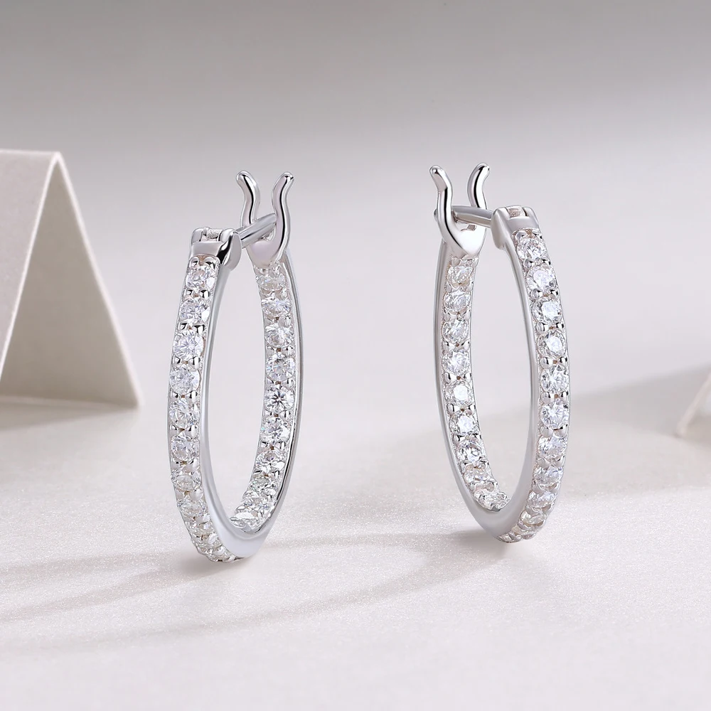 KNOBSPIN 2mm D Color Moissanite Earring s925 Silver Plated 18k White Gold with GRA Certificates Wedding Hoop Earrings for Women