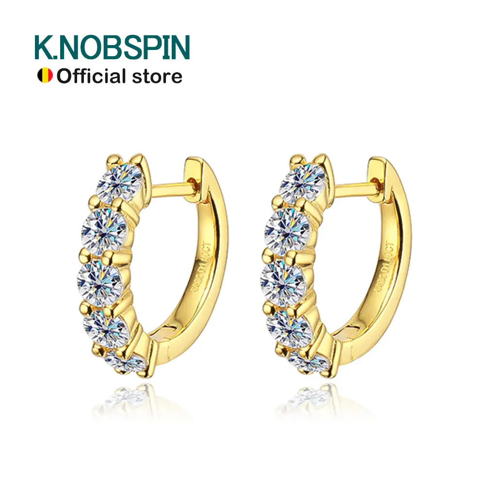 KNOBSPIN D Color Moissanite Loop Earring 925 Sterling Sliver Plated with 18k White Gold Earring for Women Sparkling Fine Jewelry