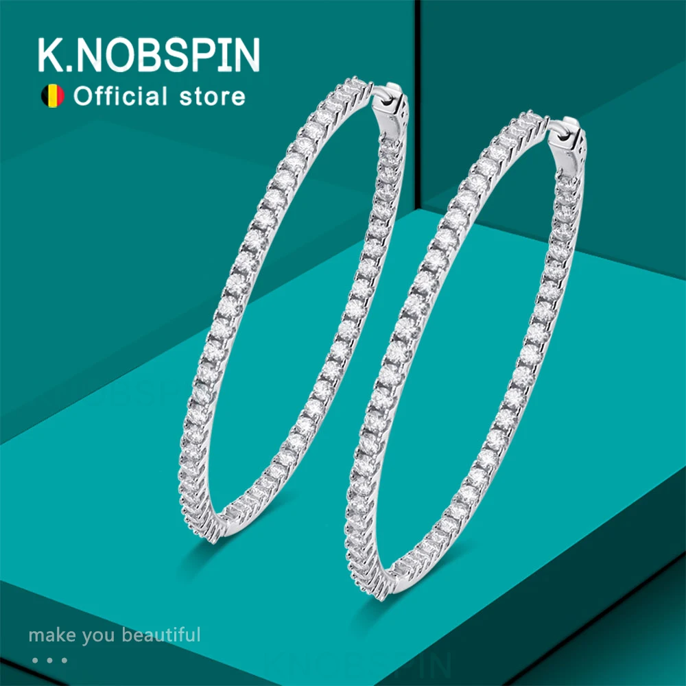 KNOBSPIN D VVS All Moissanite Earring 925 Sterling Silver Plated 18k White Gold with GRA Wedding Diamond Hoop Earrings for Women KNOBSPIN D VVS All Moissanite Earring 925 Sterling Silver Plated 18k White Gold with GRA Wedding Diamond Hoop Earrings for Women