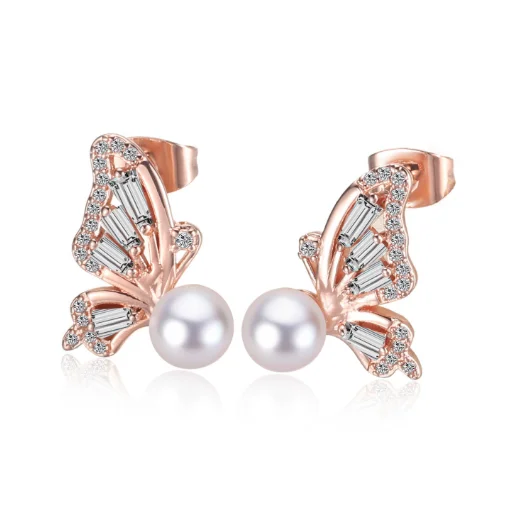 New 925 Sterling Silver Earring Rose Pearl Butterfly Earring For Women Wedding Party Gift Fashion Jewelry