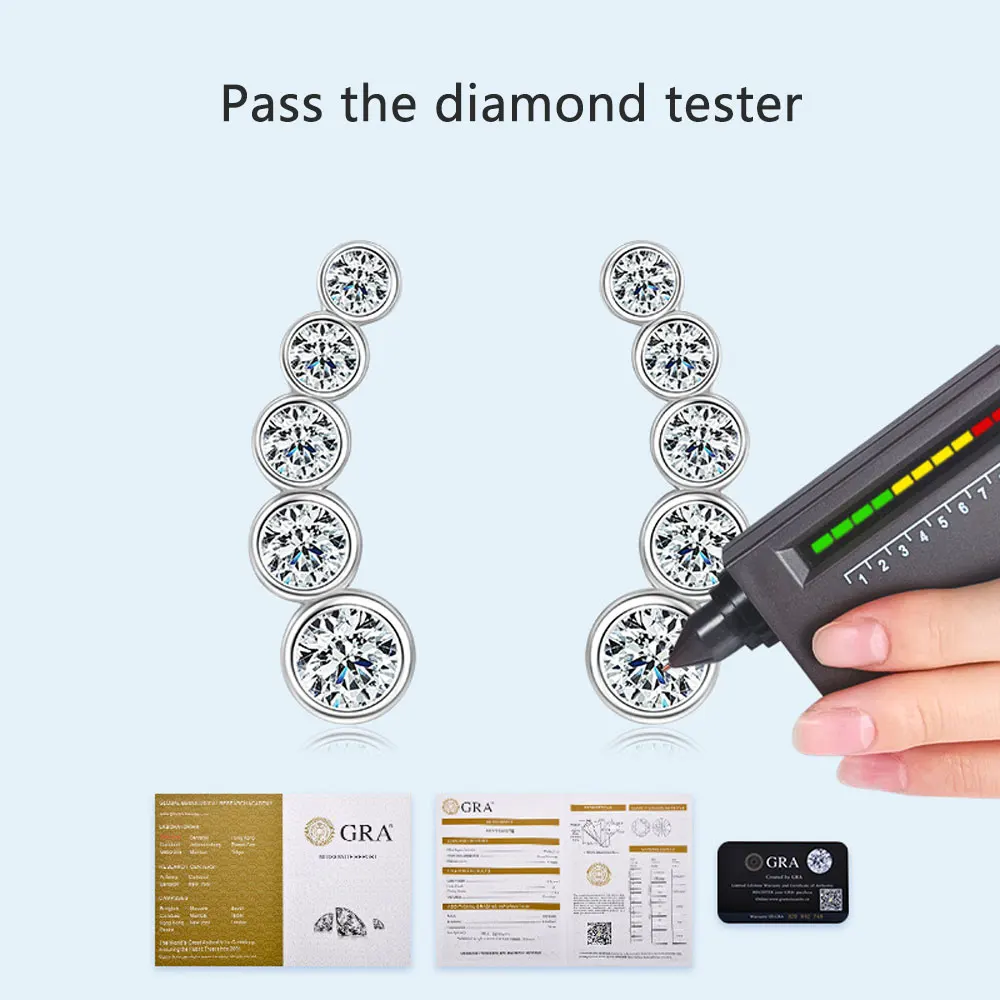 KNOBSPIN D Color Moissanite Earrings for Women GRA Certified Round Brilliant Cut Moissanite Stud Solid 925 Silver Dainty Earring