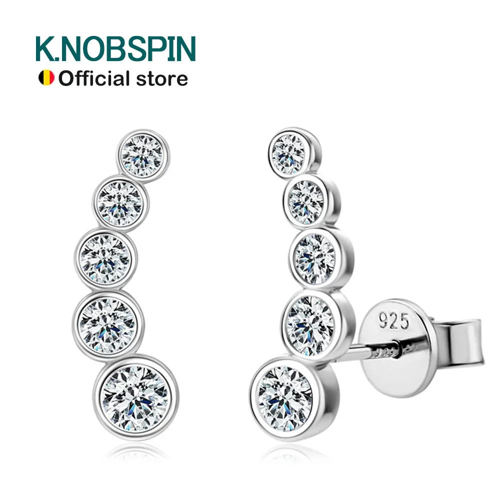 KNOBSPIN D Color Moissanite Earrings for Women GRA Certified Round Brilliant Cut Moissanite Stud Solid 925 Silver Dainty Earring