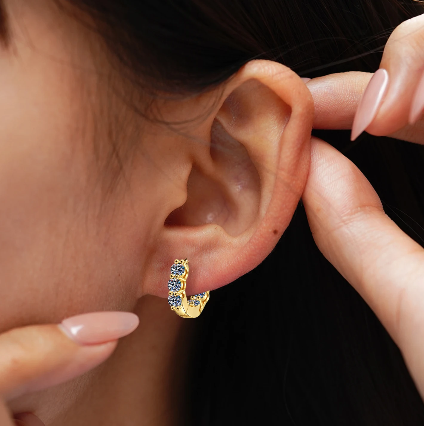 Sweetrain 3mm 4.5mm Full Moissanite Hoop Earrings for Women 925 Silver 18K Gold Plated Diamond Earring Wedding Fine Jewelry