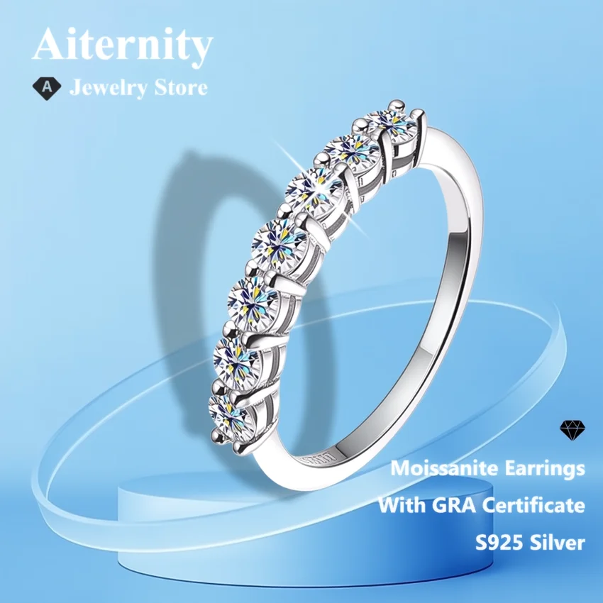 D VVS1 Moissanite Ring 925 Sterling Sliver With GRA Certificate Eternity Band Wedding Engagement Rings For Women And Men