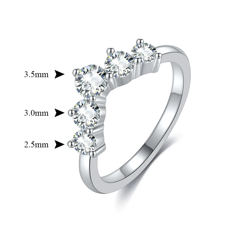 5 Stone Moissanite Wedding Rings Round Brilliant Cut Half Eternity Band 925 Silver 3mm Lab Diamond Wedding Ring for Women Men