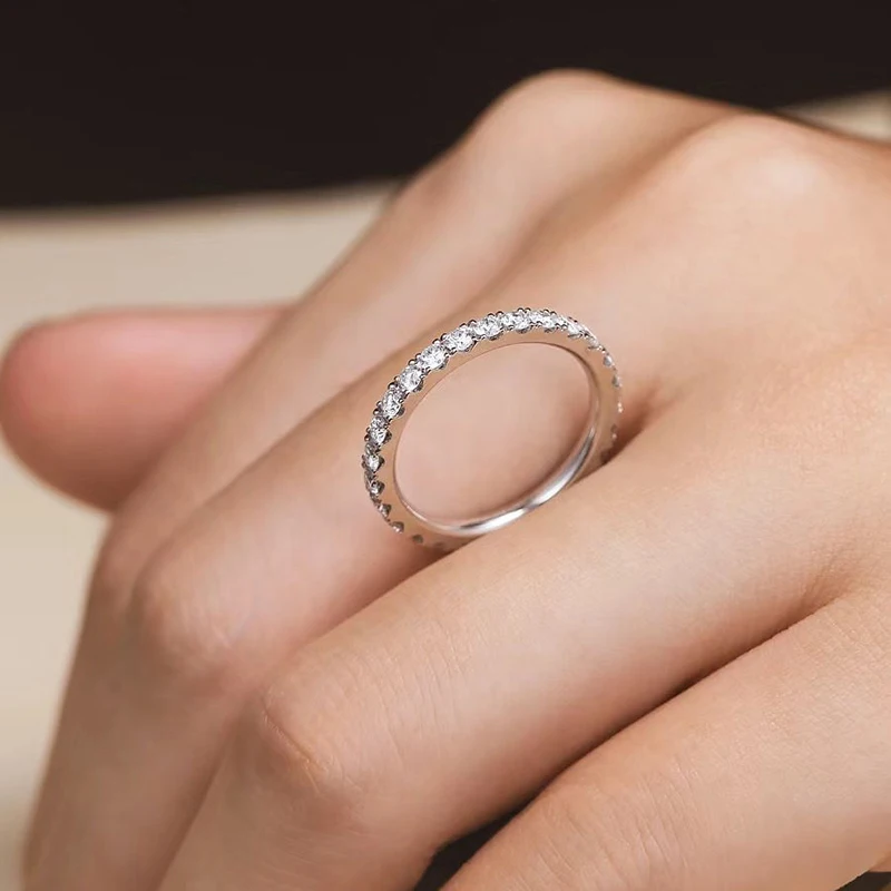 5 Stone Moissanite Wedding Rings Round Brilliant Cut Half Eternity Band 925 Silver 3mm Lab Diamond Wedding Ring for Women Men