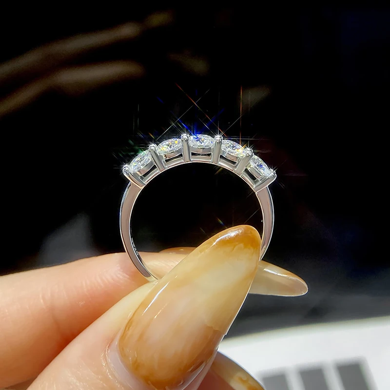 5 Stone Moissanite Wedding Rings Round Brilliant Cut Half Eternity Band 925 Silver 3mm Lab Diamond Wedding Ring for Women Men